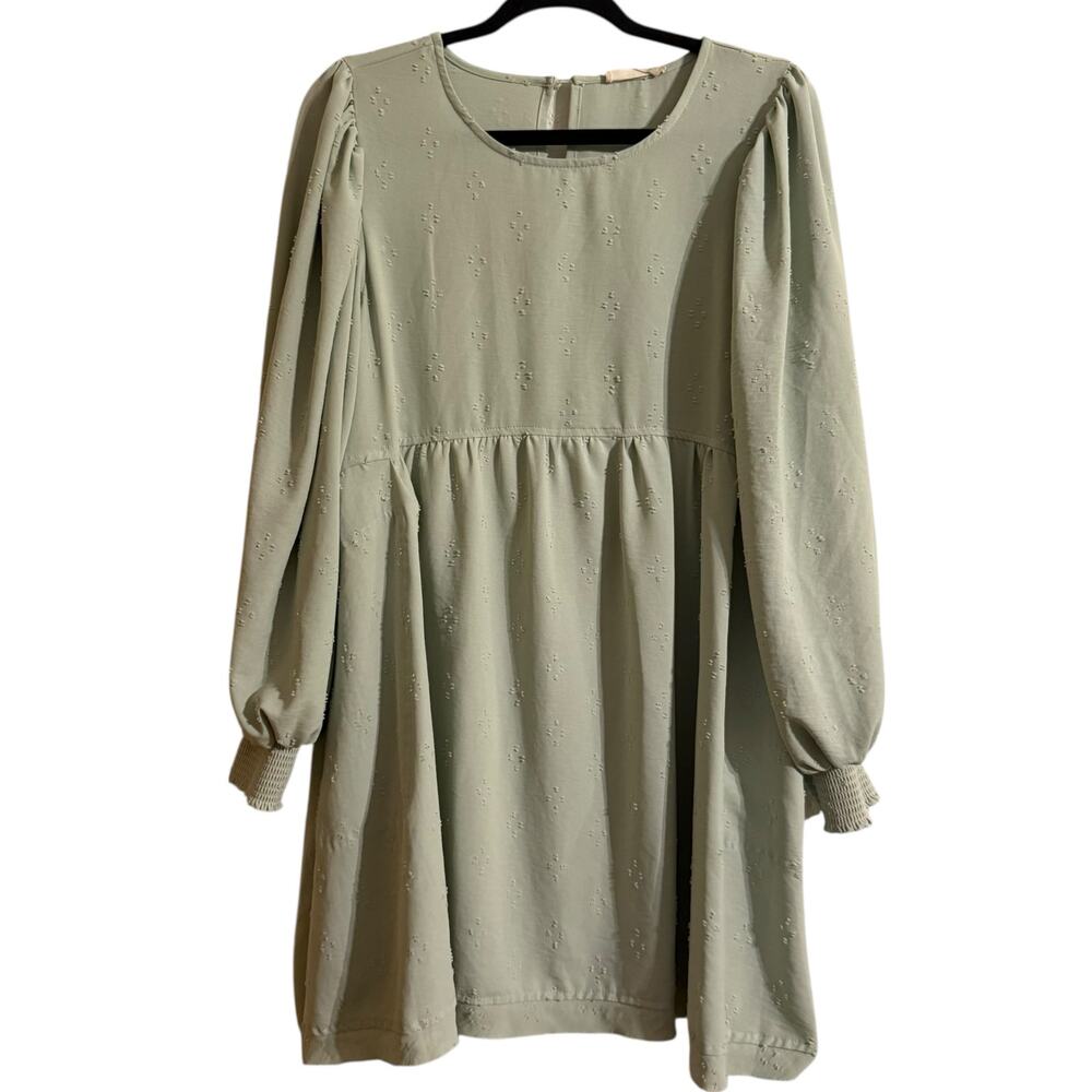 Altar'd State swiss dot long Balloon sleeve sage green loose fit dress size‎ L